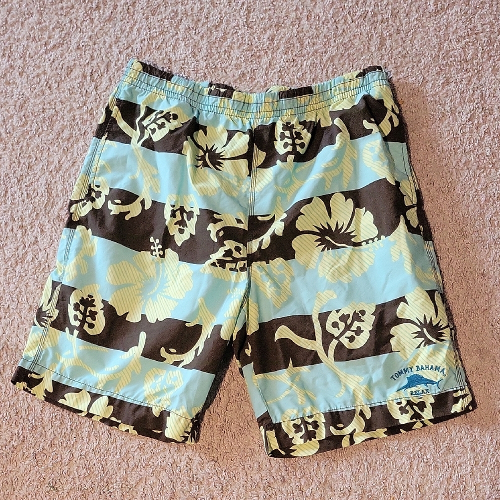 Tommy Bahama Relax Men's Swim Trunks SZ L Light Blue/Yellow/Brown